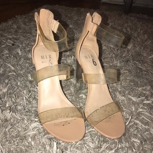Nude heels with clear straps